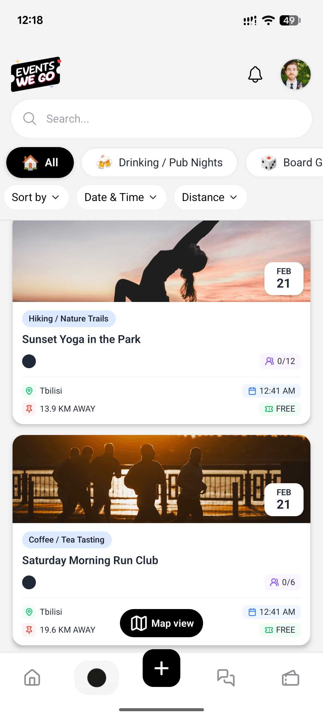 User browsing events on phone